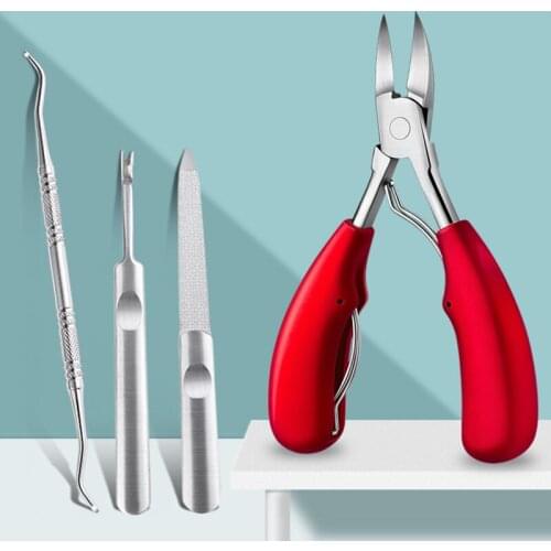 4 PCS/Set Steel Chick-Nosed Pliers Manicure Dead Skin Fork Nail File Cleaner Care Nails Art Tool All For Manicure Set