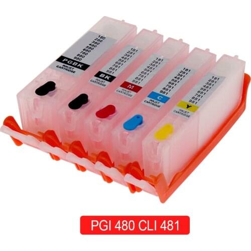 5-color PGI 480 CLI 481 Refillable Ink Cartridge With ARC Chips For Canon PIXMA TS6140 TR7540 TR8540 Printer