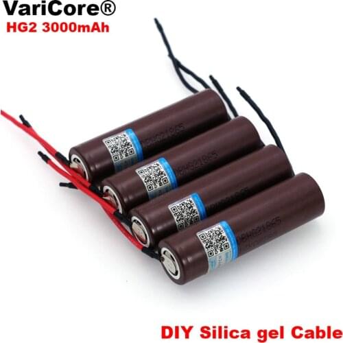 6pcs. VariCore HG2 3000 mAh Li-lon Battery 18650 3.7V Power Rechargeable Battery 20A Discharge + DIY Silica Gel Cable