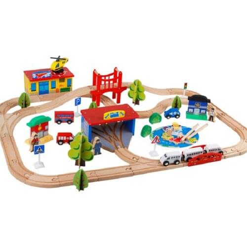 80 Pcs/set Wooden Train Track Railway Car Toys For Kids Wood Track Cars Model Boy Diy Gift Childrens Inertial Hand Sliding Toys