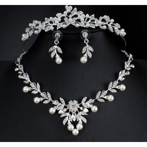 Wedding Jewelry Set for Womens Clothing Accessories Bridal Necklace Earrings Crown Three-Piece Set
