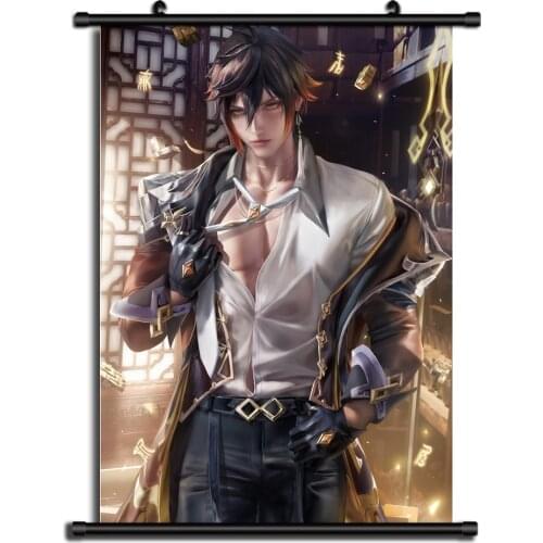 Genshin Impact Zhongli Anime Fabric Colth Wall Scroll Poster Home Decor Cosplay Uncensored