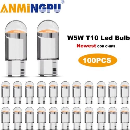 ANMINGPU 100/50/30PCS T10 Led Bulbs W5W 194 501 COBSMD Signal Lamp Wedge Door Light Instrument Lamp License Plate Light 12V