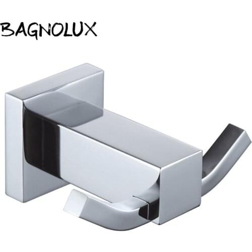 Bagnolux High Quality Bathroom Square Wall Hanger 100% Copper Bathroom Hooks Dual Robe Hangers Towel Hooks Bathroom Accessories
