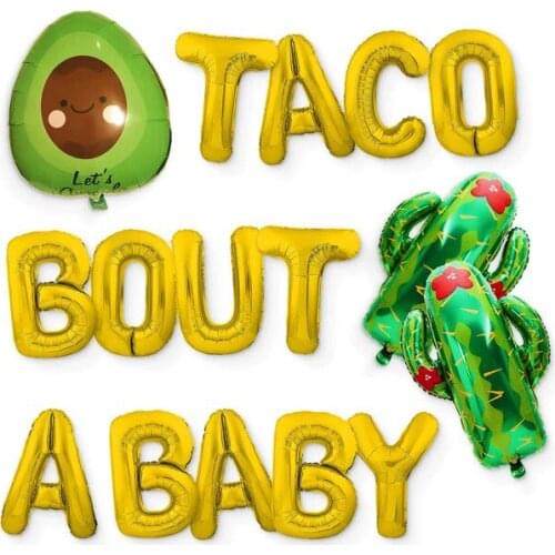 Taco Bout A Baby Gold Foil Balloon Banner Sign for Mexican Fiesta Decorations and Party Supplies - Gender Reveal Baby Shower