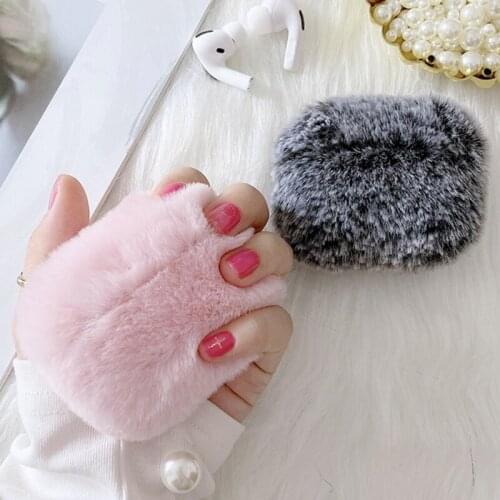 For Airpods Pro Winter Warm Soft Rabbit Fur Plush Earpods Case for Apple Airpods 1 2 3 Fluffy Hairy Wireless Earphone Cover Box