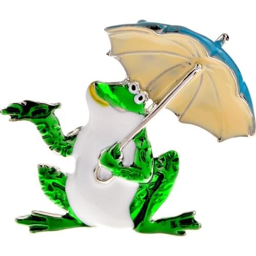 CINDY XIANG New Taking Umbrella Frog Brooches For Women Unisex 4-color Lovely Enamel Cute Animal Party Office Brooches Pins Gift