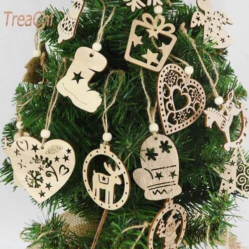 Retro Laser Engraving Wooden Crafts Christmas Tree Decoration Small Pendants Christmas Home Furnishings 3 Pcs/lot
