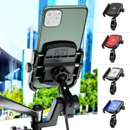 Motorcycle Phone Holder with QC 3.0 USB Charger for iPhone Samsung Motorbike Mirror Handlebar GPS Stand Bracket Cell Phone Mount