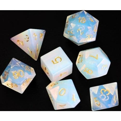 Opal Gems Dice Set Number Handmade Engrave Stone Polyhedral Dice Crafts D4 D6 D8 D10 D12 D20 Dice For DND RPG COC Table Games