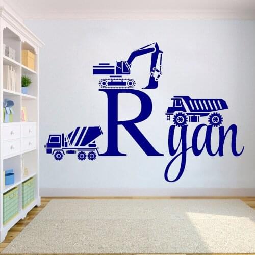 Kids Custom name wall sticker truck Boys Wall decals Baby stickers Nursery Cartoon art Bedroom Kids Girls Boys Room decor HY764