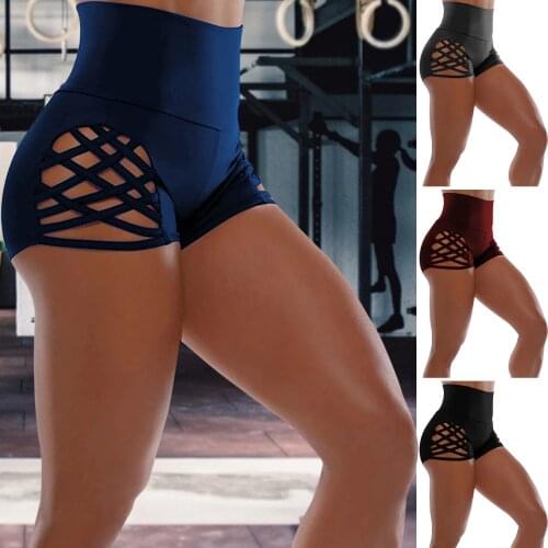 Women High Waist Abdomen Cross Sports Soft Shorts Woven Hollow Sexy Straps Slim Yoga Bottoming Stretch Sports Fitness Hot Pants
