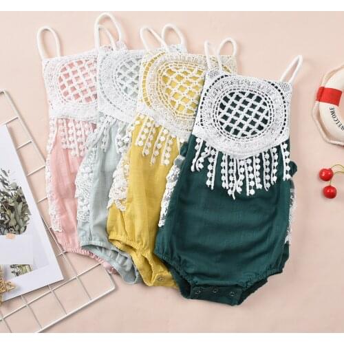 FOCUSNORM 0-18M Newborn Baby Girls Princess Bodysuits Lace Flowers Sleeveless Backless Jumpsuits 4 Colors