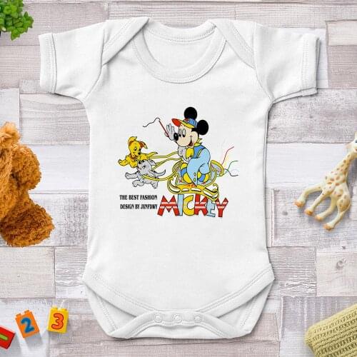Mickey Mouse Dog Printed Baby Girl Rompers Newborn Summer O-neck Jumpsuits Bodysuit For Boys Girls Infant Baby Bodysuits 0-24M