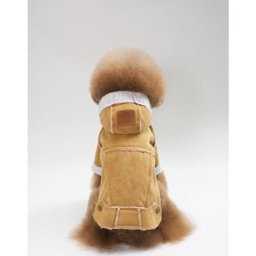 The dog leather clothes down jacket for autumn and winter warm newest padded clothes with hat handsome teddy pet clothes