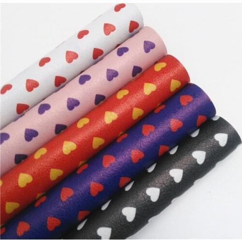 LEOsyntheticoDIY Valentine Hearts Printed Faux Leather Sheets Synthetic Vinyl Leather Fabric For DIY Bows 21X29CM R142