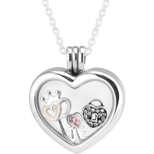 Petite Pack Floating Locket Heart Necklace Women 925 Sterling Silver Chain Necklaces Pendants Fashion Jewelry Collier Femme