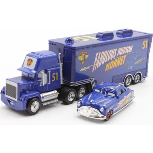 Disney Pixar Cars Original No.51 Mack Truck+Small Car Doc Fabulous Hudson Diecast Metal Alloy And Plastic Modle Car For Children