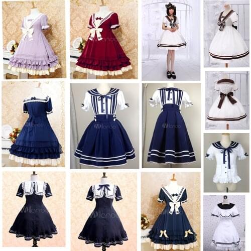 Cute Maid Cosplay Costume Lolita Dress Short Sleeves Color Blocked Sailor Outfit Halloween Outfit For Girls Plus Size