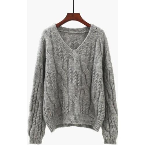 Sweet Style Knitted Solid Women Sweater V-Neck Winter 2020 New Long-Sleeved Female Pulls Outwear Tops