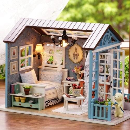 Doll House Miniature DIY Dollhouse with Furnitures Wooden House Casa Toys for Children Birthday Gift Dollhouse Kit Wooden Toys