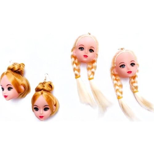 Fashion Cute Gold Hair Barbi Doll Drop Earrings for Women Mini Beauty Princess Head Dangle Earring Hooks Fine Jewelry Child Gift