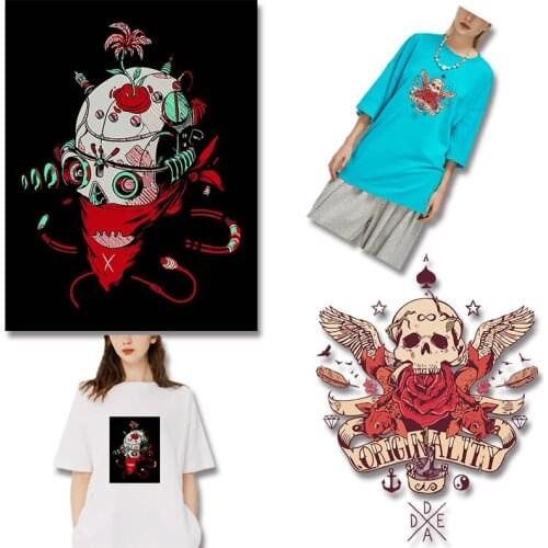 Fashion trend flower robot skull pattern Heat Transfer for Clothing Printed Heat Transfer PVC Patch Washable Iron on patches