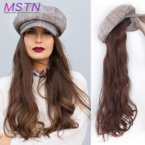 MSTN Ladies Octagonal Hat Wig Navy Hat Synthetic High Temperature Silk Long Curly Hair Wavy Hair Black Brown Cosplay Daily