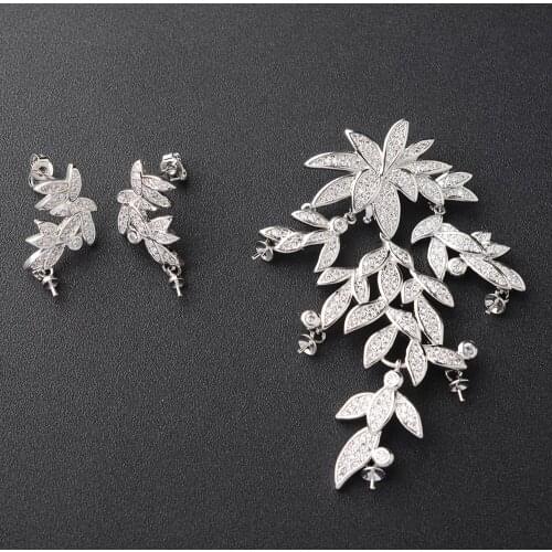 Leaf Jewelry Sets Earrings DIY Women Luxury Pearls Necklace Making Findings Paved Zircon Connector Pendants Accessories