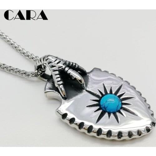 2019 New 316L stainless steel eagle claw shield necklace Indian style Blue stone sun eagle pendant necklace jewelry CARA0434