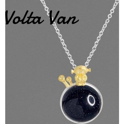 Volta Van 925 Sterling Silver Pendant Necklaces Blue Aventurine Elegant Fine Jewelry 2021 New Concise Cartoons Trendy Necklaces