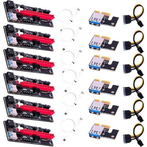 1Pcs VER009 USB 3.0 PCI-E Riser VER 009S Express 1X to 16X Extender Riser Adapter Card 15Pin to 6 Pin SATA Power Cable