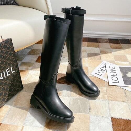 Fashion Knee High Boots Womens Winter Boots hick High Heel Long Boots Round Slip On Spring Autumn Shoes Black White Zipper Boot