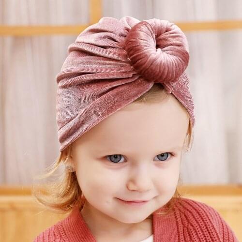 Soft Velvet Baby Hat Cute Donuts Knot Newborn Baby Boys Girls Hat Turban Solid Color Infant Toddler Kids Cap Beanies