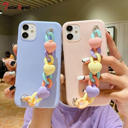 Macaron Lovely Bracelet Chain Phone Case For Xiaomi MI Note 10 Lite 9 Pro 8 SE A3 A2 A1 6X 5X Wrist Strap Silicone Cover