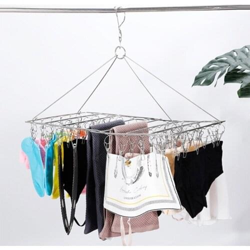 24/36/46/52 Clips Folding Clothes Hanger Drying Rack Multi-function for Socks Towels Diapers Bras Underwear Wholesale&Drop Ship