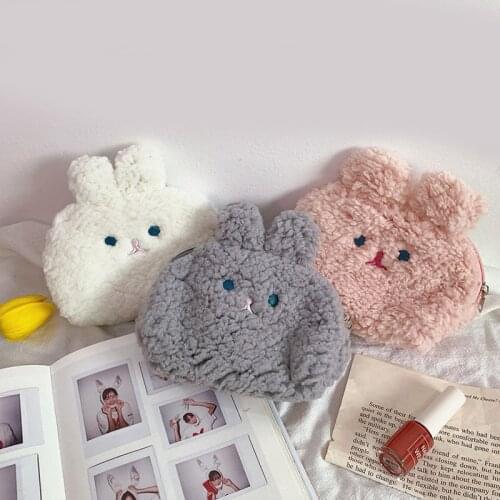 Super Cute Rabbit Women Children Girls Cotton Plush Coin Purses Holders Zipper Money Bag Pouch Kids Small Wallets Coin Bank Case