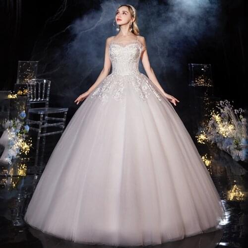Wedding Dress 2020 Sexy Sling Lace Embroidery Wedding Gown Vestido De Noiva Lace Up Ball Gown Floor-length Plus Size Bride Dress