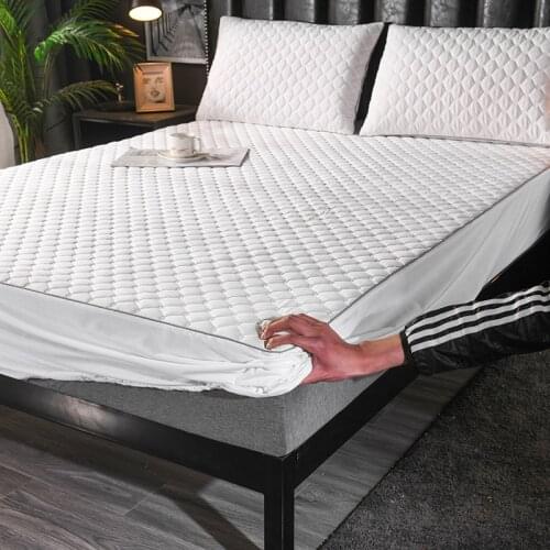 Thick Quilted Mattress Cover 100% Cotton Solid Color Bed Sheet King Queen Breathable Anti-bacterial Mattress Protector