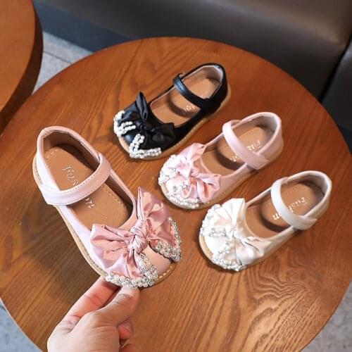 Girls Bow Tie Princess Shoes with Diamonds 2021 Spring and Autumn New Girls Single Shoes Fashion Leather Shoes for Wedding Sweet