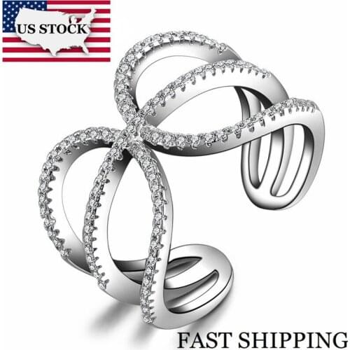 US STOCK Uloveido Wedding Rings for Women Engagement Ring Female Resizable Open Ringen Silver Color Bijoux Anel Bague 5% HR203