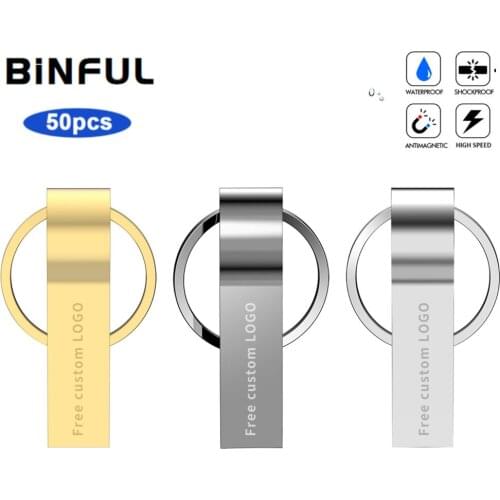 BiNFUL 50pcs Usb Flash Drive Usb 2.0 Metal Pen Drive waterproof Usb Flash 1GB 2GB 4G 8G 16G 32G Pendrive Memory Stick print LOGO