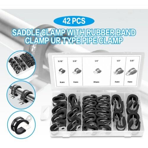 42pcs Stainless Steel Rubber Lined Clips Cable Hose Pipe Holder Clamps Set Clamping Diameter 6.5mm 8mm 9.5mm 13mm 16mm
