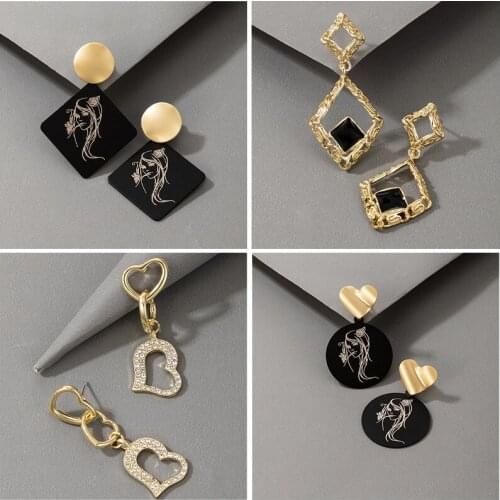 Docona Boho Anime Girls Crystal Drop Earrings for Women Charm Geometry Heart Gem Stone Earring 2021 Jewelry Accessories Brincos