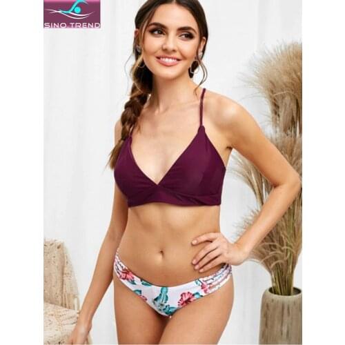 2020 Summer Lady Women Swimsuit Bandage Low Waist Bikini Set Push-Up Brazilian Swimwear Beachwear Pool Two Piece Floral