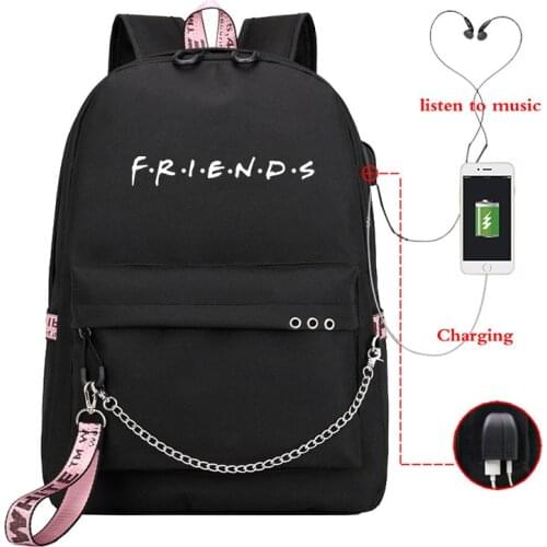 New USB Charging Laptop Backpack Bag Women for Teenage Students Girls School Backpacks Friend Printing Female Travel Bagpack Bag