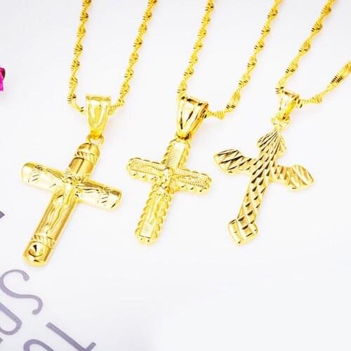 New 24K Gold Pendant for Women Cross Pendant for Necklace Couple Religious Jewelry Accessories Party Holiday Gifts Wholesale