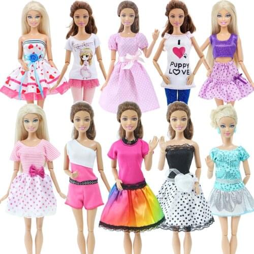 10 Pcs/Set Fashion Mixed Style Doll Outfit Dress Trousers Daily Casul Wear Accessories Clothes for Barbie Doll Baby Toys ARAT