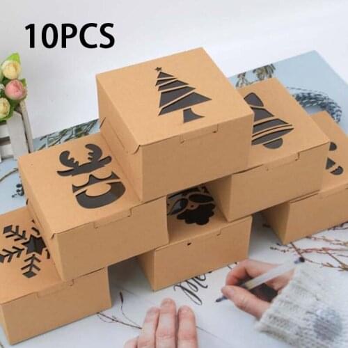 10Pcs Christmas Cookie Gift Boxes Doughnut Cupcake Candy Treat Kraft Paper Fashion New Portable Durable Hot Boxes with Window
