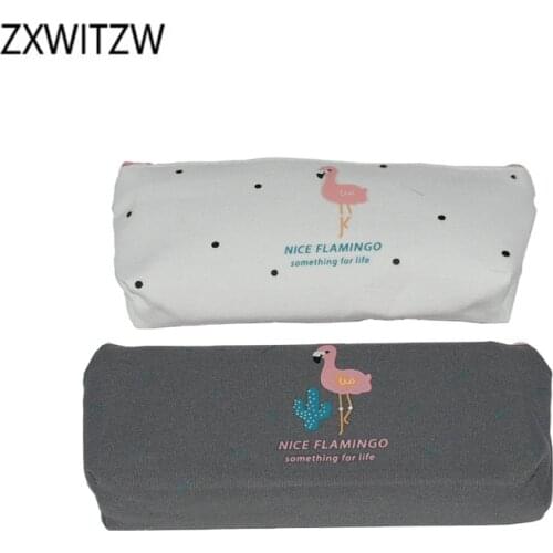 2 pieces of Korean cute cartoon flamingo pen bag large capacity high quality canvas pencil bag school student stationery